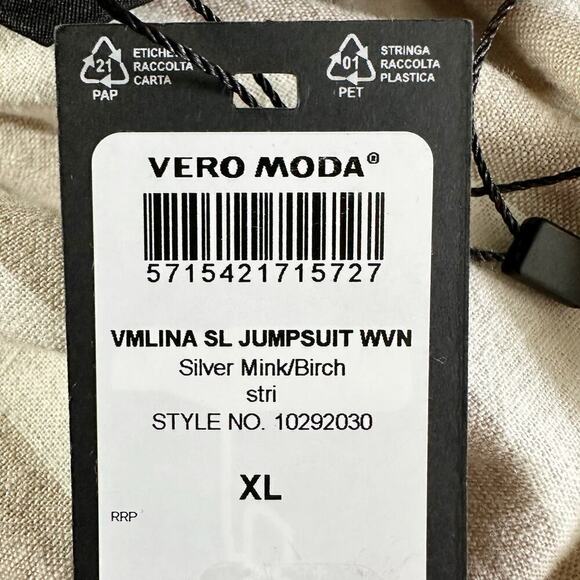 VERO MODA Belted Linen Blend Stripe Jumpsuit Size XL - Picture 5 of 9